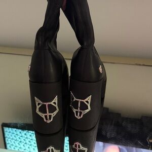 Black Ankle Boots with Silver Fox Detail